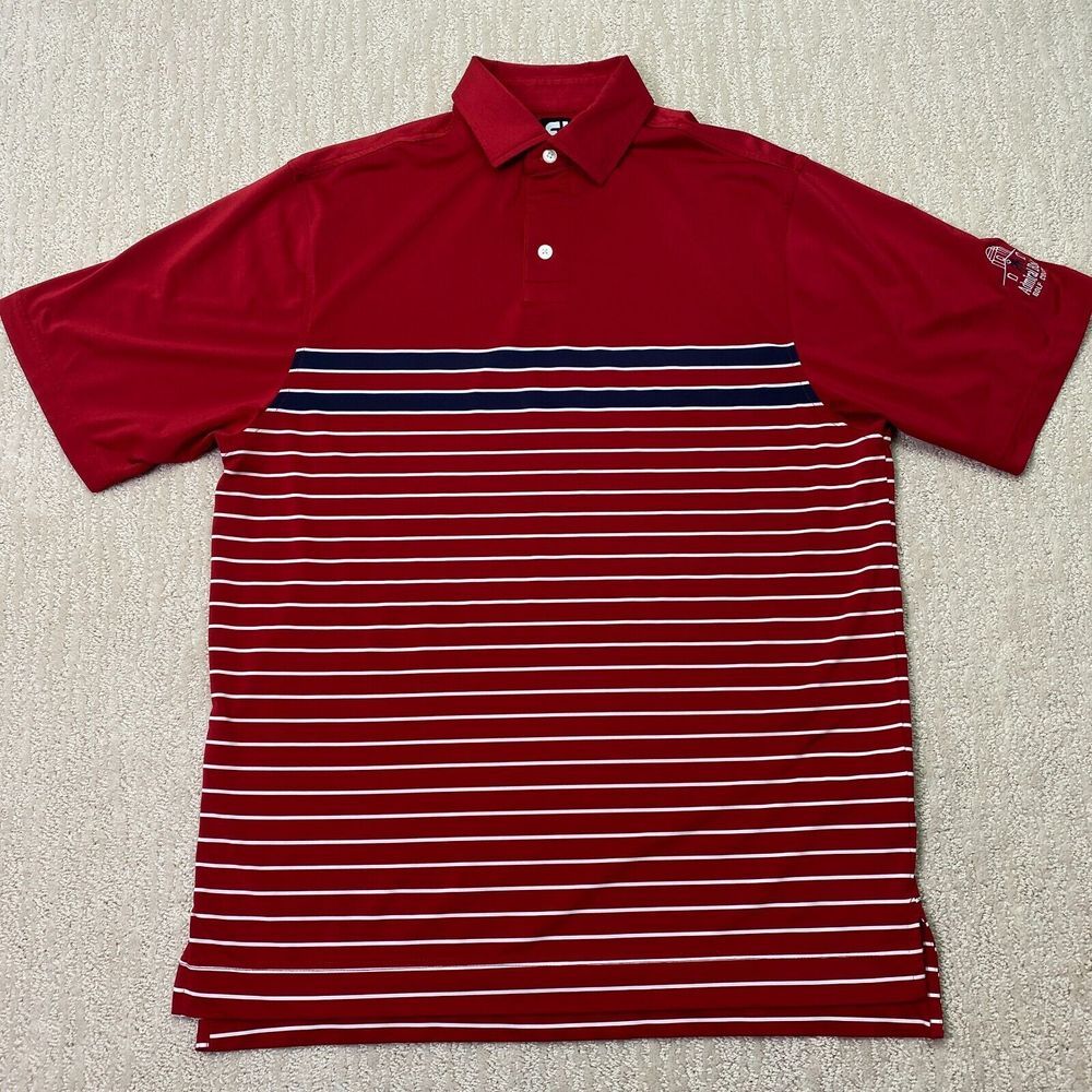 FootJoy Men's Medium red white stripe short sleeve golf polo Shirt*